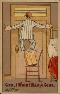 Postal de cómic de colección Gee I Wish I Had A Girl Elizabeth City NC 1910 Carmichael - Imagen 1 de 2