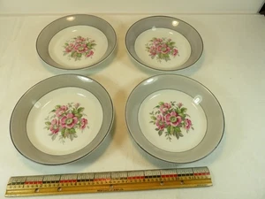 4 cuencos cupé de cereal Royal Swan Wild Rose 6 1/2 pulgadas gris frontera Inglaterra - Imagen 1 de 6
