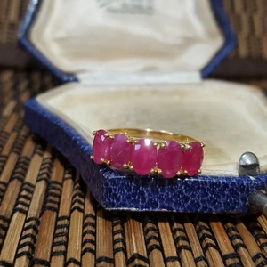 925 Sterling Silver Ring, Genuine Ruby Half Eternity Ring, Size P.5 US 7.75 Gold - Picture 1 of 8