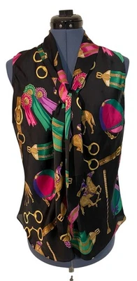 Top Lauren Ralph Lauren Ecuestre Cuello Corbata Sin Mangas Satinado Dinero Antiguo Lujo 10 Foto 1 de 4