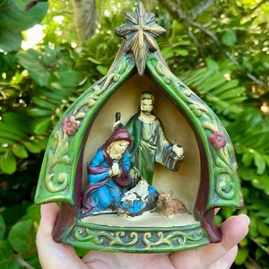 Vintage handbemalte Keramik Krippe Heilige Familie Figur Weihnachtsdeko - Bild 1 von 7