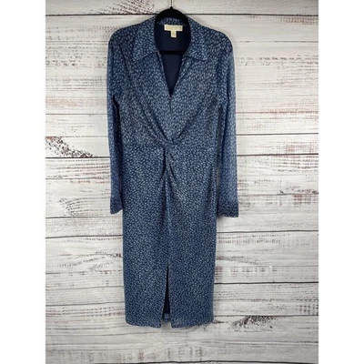 Vestido Michael Michael Kors Para Mujer Grande Azul Metálico Torcido Frontal Midi Cuello en V Foto 1 de 4