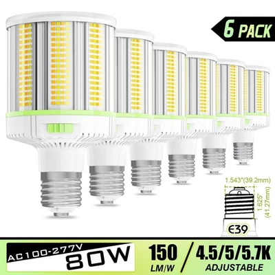 6Pack 80W 4500K/5000K/5700K LED Corn Light Bulb E39 Street Area Lighting Fixture - Image 1 of 4