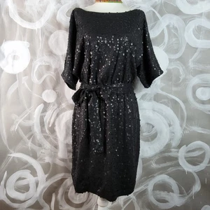 NEW YORK & CO Wmns Sz M Black Sequined Boat Neck Short Dress GlamCore  PartyCore - Picture 1 of 12