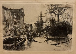Antik 1880 Otto Henry Bacher Amerikaner 1856-1909 Venedig Radierung Whistler Friend - Bild 1 von 8