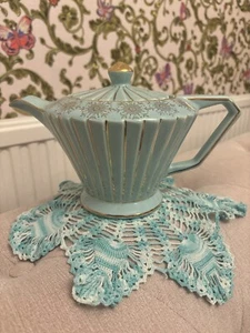 Sadler Aqua & Gold Art Deco Starburst Teapot 1937-1947 England Pre-owned - Picture 1 of 9