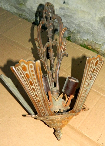 Antique 1920 1930's Art Deco Metal Slip Shade 5 Lights Ceiling Chandelier Cover