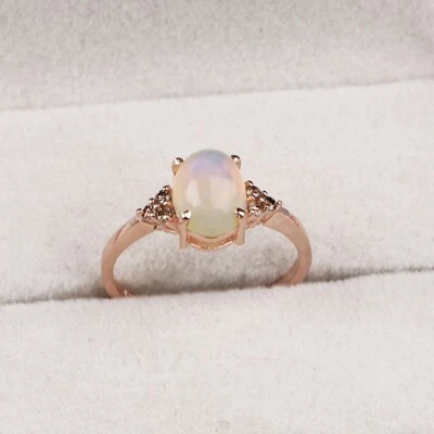 925 Anello Argento Sterling Ovale Naturale Opale Gemma Anello Exquisite Gioielli - Immagine 1 di 4