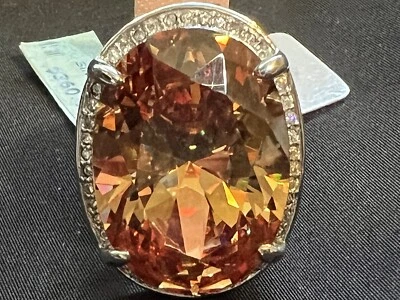 Anillo de cóctel de plata esterlina champán circonita cúbica LAURN G ADAMS NUEVO CON ETIQUETAS $360 al por menor talla 6 Foto 1 de 4