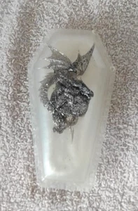 Dragon coffin trinket box handmade with resin white box black glitter dragon - Picture 1 of 3