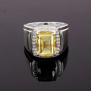 Piedras preciosas de cuarzo limón natural con anillo de plata de ley 925 para hombre #5623 - Imagen 1 de 4