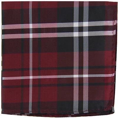 New men's polyester woven plaid hankie pocket square formal black burgundy white - Image 1 of 2