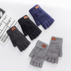 Gants d'hiver sans doigts pour hommes, bureau d'écriture à demi-doigts tricotés