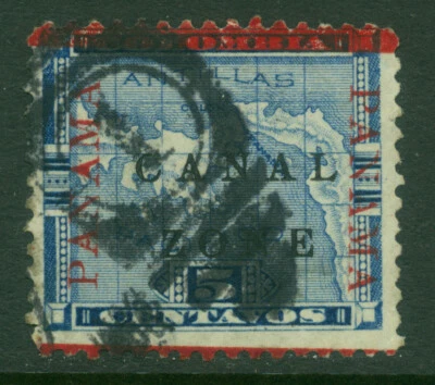 CANAL ZONE (US) 1904 Map of Panama Ovpt. 5c blue "CANAL" anitque type Sc# 12a - Image 1 of 2