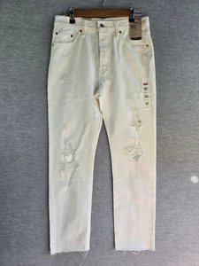 Levis 501 White Ripped Jeans High Rise Straight Neu mit Etikett 28x30 - Bild 1 von 15