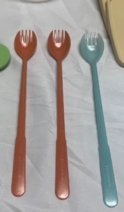2 x Neu Tupperware Gabel O Löffel # 175 Sporks 8" Bronze und blau irisierend - Bild 1 von 1