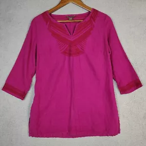 Tommy Bahama Top Womens XS Pink 100% Linen Embroidered Tunic Blouse Coastal Core - Picture 1 of 11