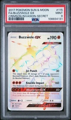 PSA 9 BUZZWOLE GX 115 CRIMSON INVASION RAINBOW ULTRA BEAST SUN & MOON POKEMON - Image 1 of 2