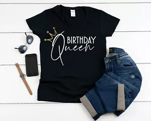 Womens V-neck # Birthday Queen T Shirt Bday Girl Party Gift Woman Tee Christmas - Picture 1 of 3