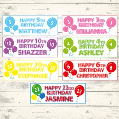 5 STAR BANNERS 2 PERSONALISED HAPPY BIRTHDAY BALLOON AGE BANNERS - CHOOSE FROM 7 COLOURS