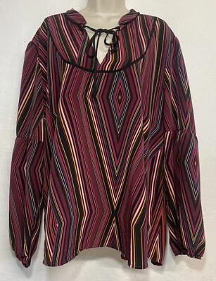 Nuevo con etiquetas Top Maurices 2 Granate Rayas Manga Larga Corbata Cuello en V Foto 1 de 4