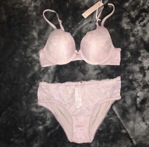 34B Victoria’s Secret purple lace  bra set And panties