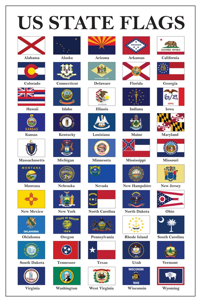Flags Of US States Classroom Aid Politics History Government Poster 12x18 - Image 1 of 1