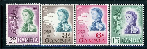 GAMBIA 168-71 SG186-89 MNH 1961 QEII Royal Visit set of 4 CV$3 Cover