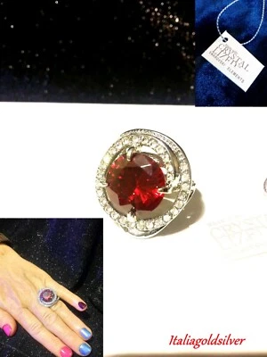 Anello Donna Grande CRISTALLI SWAROVSKI ORIGINALI Rod. Argento Solitario Oro  - Immagine 1 di 4