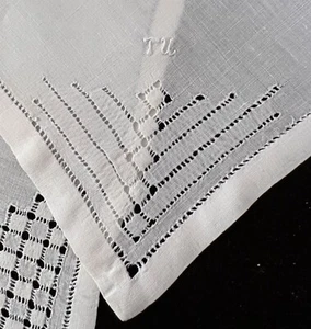 5 Vintage Linen Cocktail Tea Napkins with “TU” Monogram XX862 - Picture 1 of 5