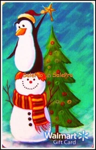 WALMART CHRISTMAS TREE PENGUIN RIDING SNOWMAN COLLECTIBLE GIFT CARD - Picture 1 of 2