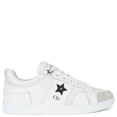 71732 auth CHRISTIAN DIOR white leather & suede STAR LOW TOP Sneakers Shoes 37.5 - Image 1 of 4