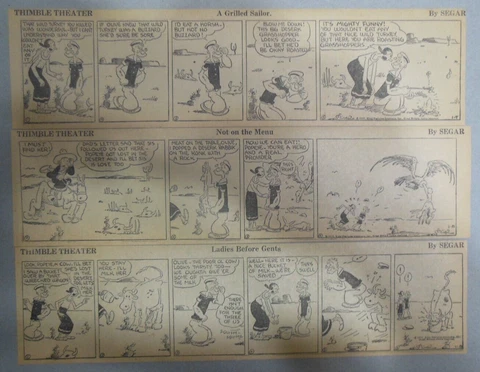 (312) Thimble Theatre/Popeye Dailies by EC Segar from 1931 Size: 3.5 x 12 inches Cover