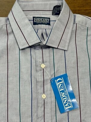 NWT Lands' End Pinpoint Oxford Button Down Dress Shirt Blue 17.5-34 Striped NEW - Image 1 of 2