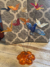Vintage MCM Lucite Birds on Wire Kinetic Sculpture Acrylic 70s Flower Base
