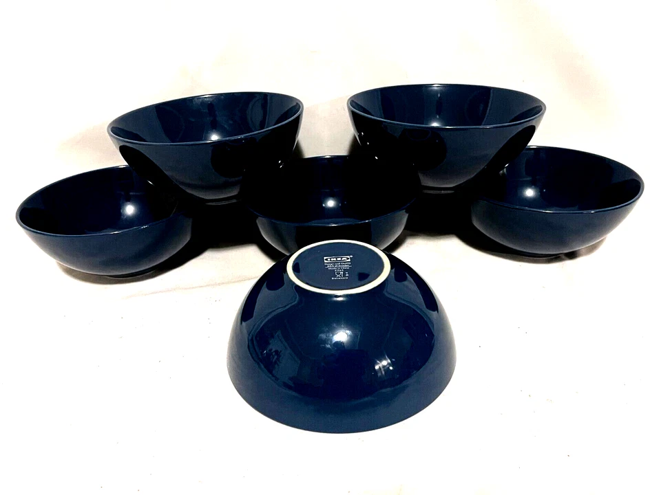 Ikea Sweden Set Of 6 Glossy Dark Blue Soup/Chili/Cereal Bowls 6 1/2" - Image 1 of 1
