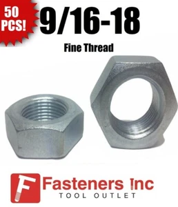 (Stck 50) 9/16-18 Feine Sechskant Marmelade (dünn) Muttern verzinkt kohlenstoffarm Klasse 2 - Bild 1 von 5