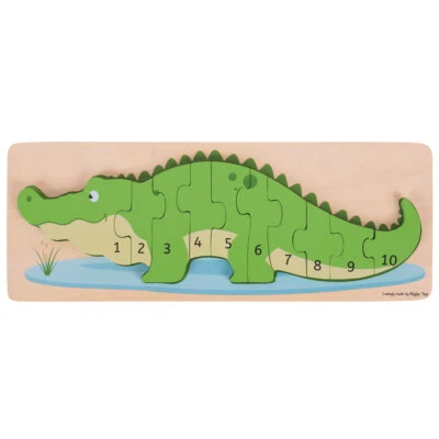 Bigjigs Toys Wooden Crocodile Number Puzzle Jigsaw Numbers Educational Learn - Image 1 of 3