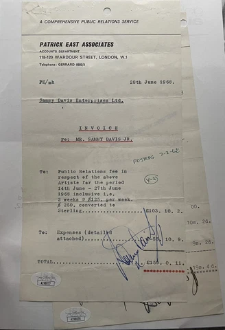 ~LOT of 2~ 1968 Sammy Davis Jr. Signed Receipts with JSA COA (AI98877) (AI98878) Cover