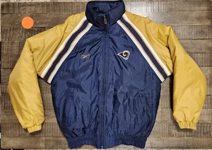 Abrigo amortiguador Reebok de los St. Louis Rams de la NFL para hombre talla mediana azul/dorado - Imagen 1 de 10