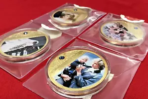 Diana Portrait Princess Coin Lot Gold Plated Swarovski Mother / Wife / Legend x4 - Picture 1 of 11