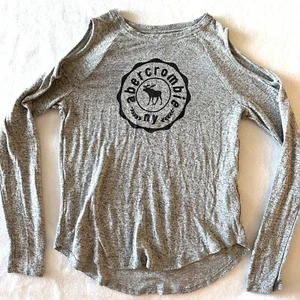ABERCROMBIE Kids Girls 15/16 MOOSE Cold Shoulder Sequin Heather Gray Top Shirt - Picture 1 of 8