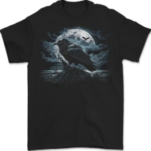 Camiseta De Hombre Vikinga Raven & Ocean De La Luna Llena 100% Algodón - Picture 1 of 2