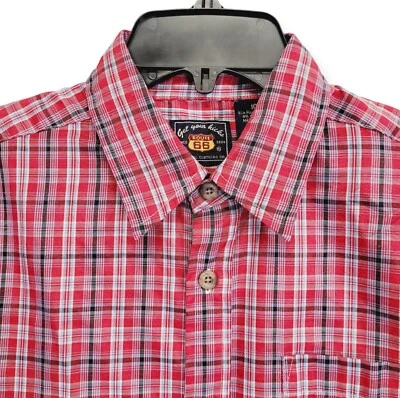 Camisa con botones de manga corta Route 66 Clothing Co para niños talla L 10 12 roja a cuadros Foto 1 de 4