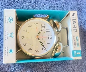 Sharp Twin Bell Alarm Clock Quartz Brushed Silver Loud Double Bell Battery Opera - Picture 1 of 3
