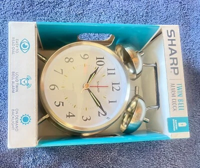 Sharp Twin Bell Alarm Clock Quartz Brushed Silver Loud Double Bell Battery Opera - Image 1 of 3