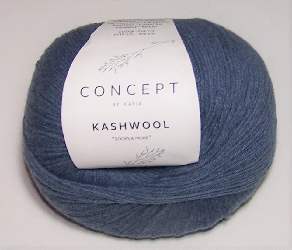 448 yd ball KATIA KASHWOOL Superwash Merino & Cashmere Sock dk Yarn #306 BLUE - Image 1 of 1