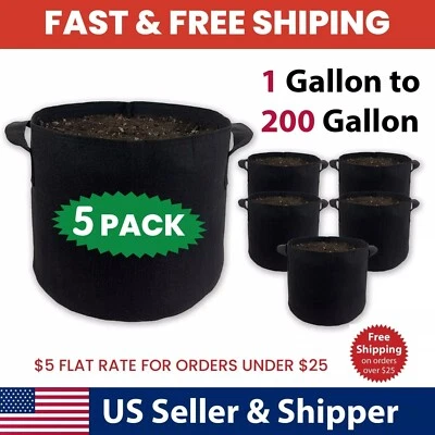 5 Packs Grow Bags Heavy Duty Thickened Nonwoven 5 Gallon to 200 Gallon - Image 1 of 4