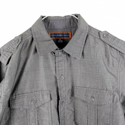 Camisa de vestir pequeña PD&C para hombre mezcla de poliéster LS abotonada negra finamente punteada Foto 1 de 4