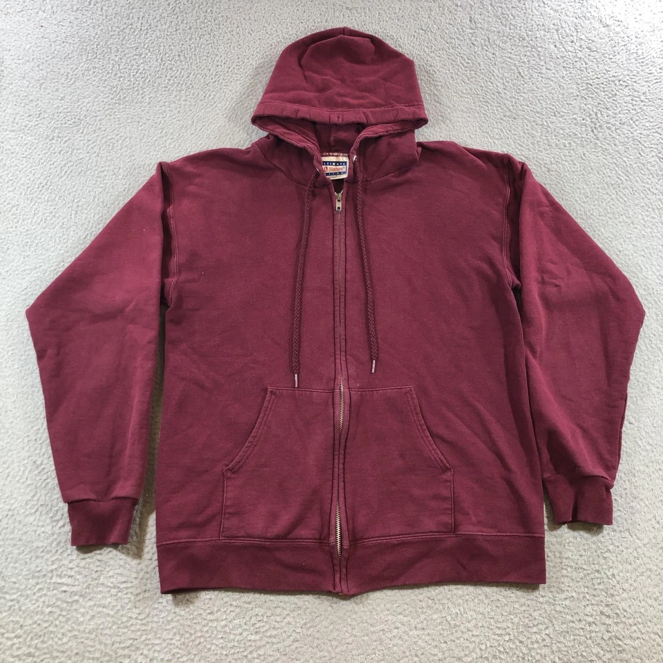 vtg Hanes Hooded Sweatshirt Mens S Burgundy Full Zip Ultimate Cotton PrintPro - Image 1 of 4